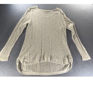 Ost Women XL Beige Cable Pointelle Knit Cotton High Low Long Sleeve Sweater